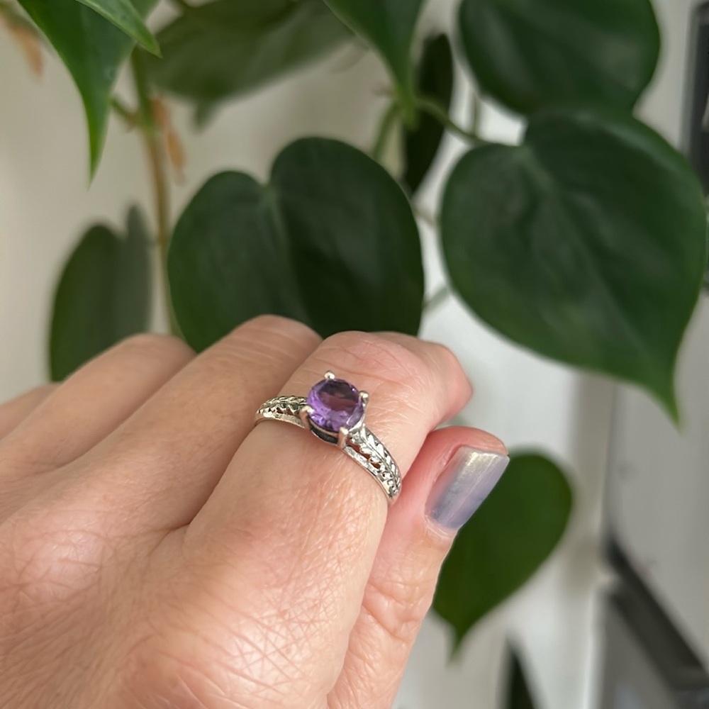 Amethyst and Sterling Cocktail Ring. Size 10